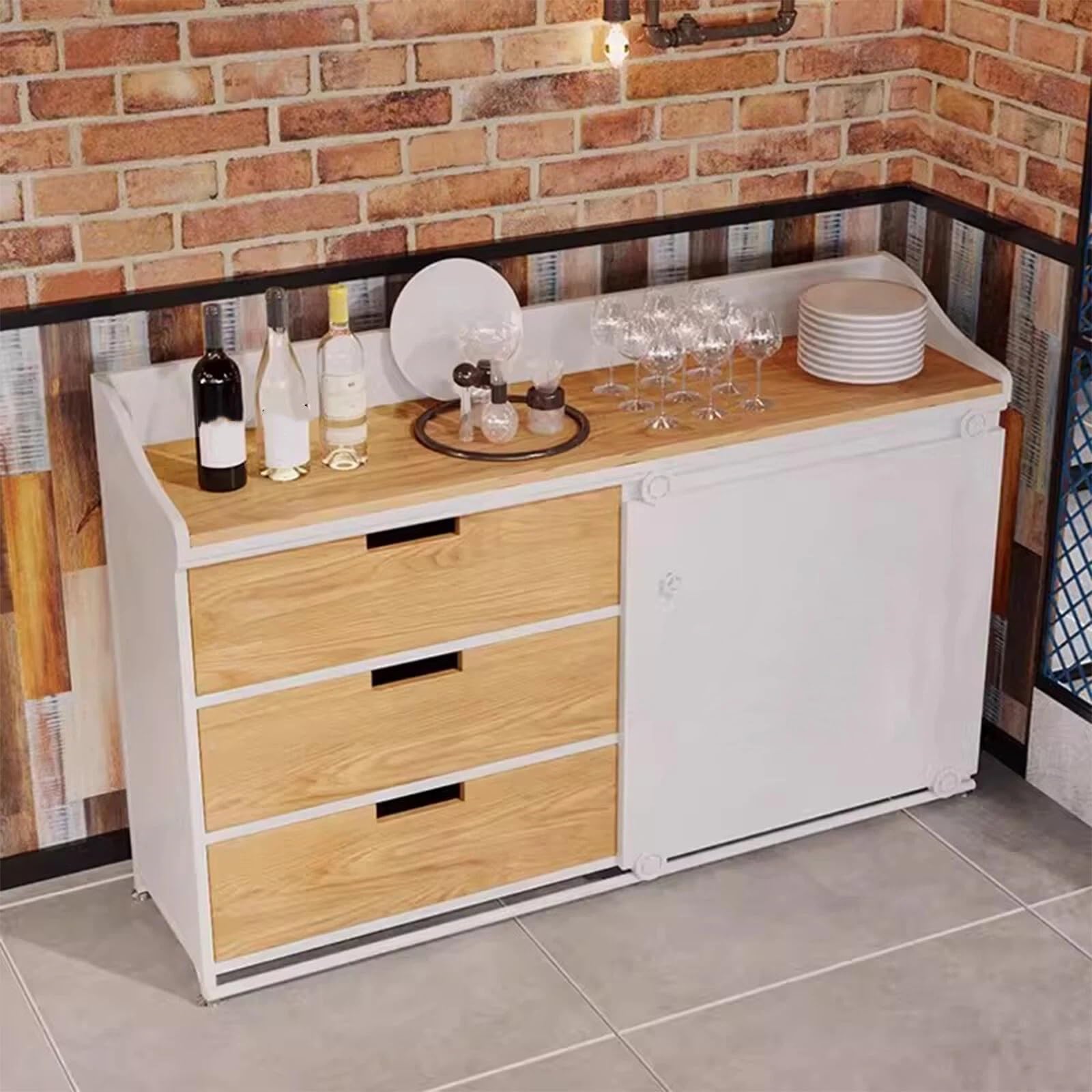 Metalowa drewniana szafka kuchenna z drzwiami do przechowywania, nowoczesna szafka do kuchni i jadalni, wszechstronne rozwiązanie do przechowywania w małej kuchni