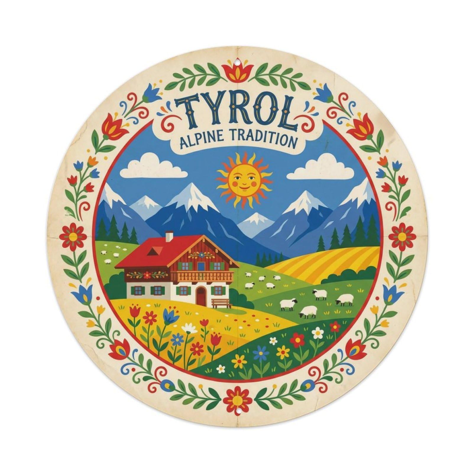 Vintage Travel Tyrol Austria Metal Tin Sign Plaque Wall Decor for Cafe, Club Bar, Office, Home Garden Round Metal Poster 8x8Inch