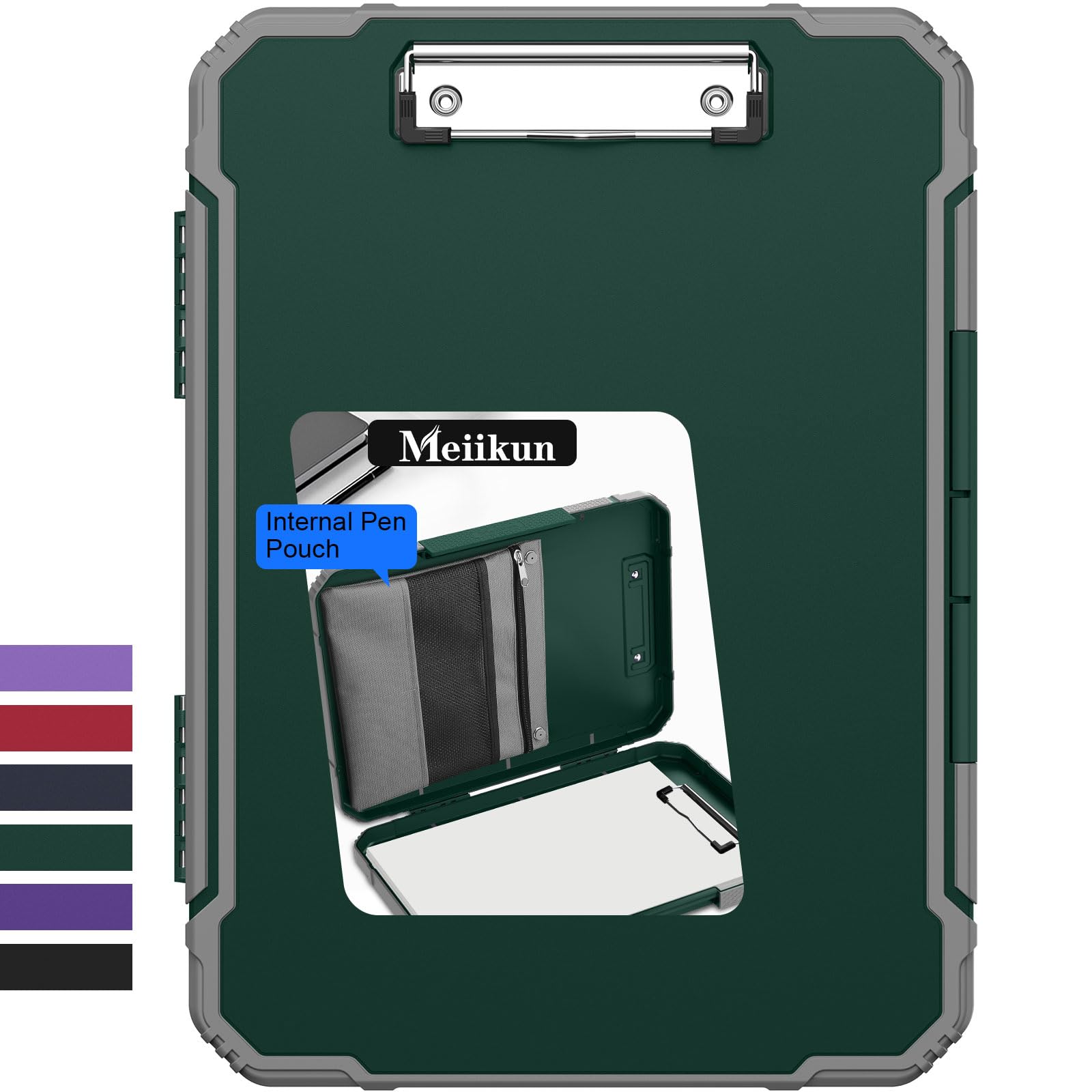 Meiikun Clipboard with Storage, Rugged Shockproof Protective, Internal Pen Pouch & Metal Clip, Heavy Duty Plastic Clip Boards 8.5x11, High Capacity Contractor Folder for School Office (Emerald)