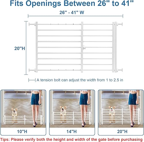 Miniatura 9 de Malier Puerta de metal para perros con puerta, puerta de perro expandible de 26 a 43 pulgadas de ancho, puerta corta para mascotas para escaleras y