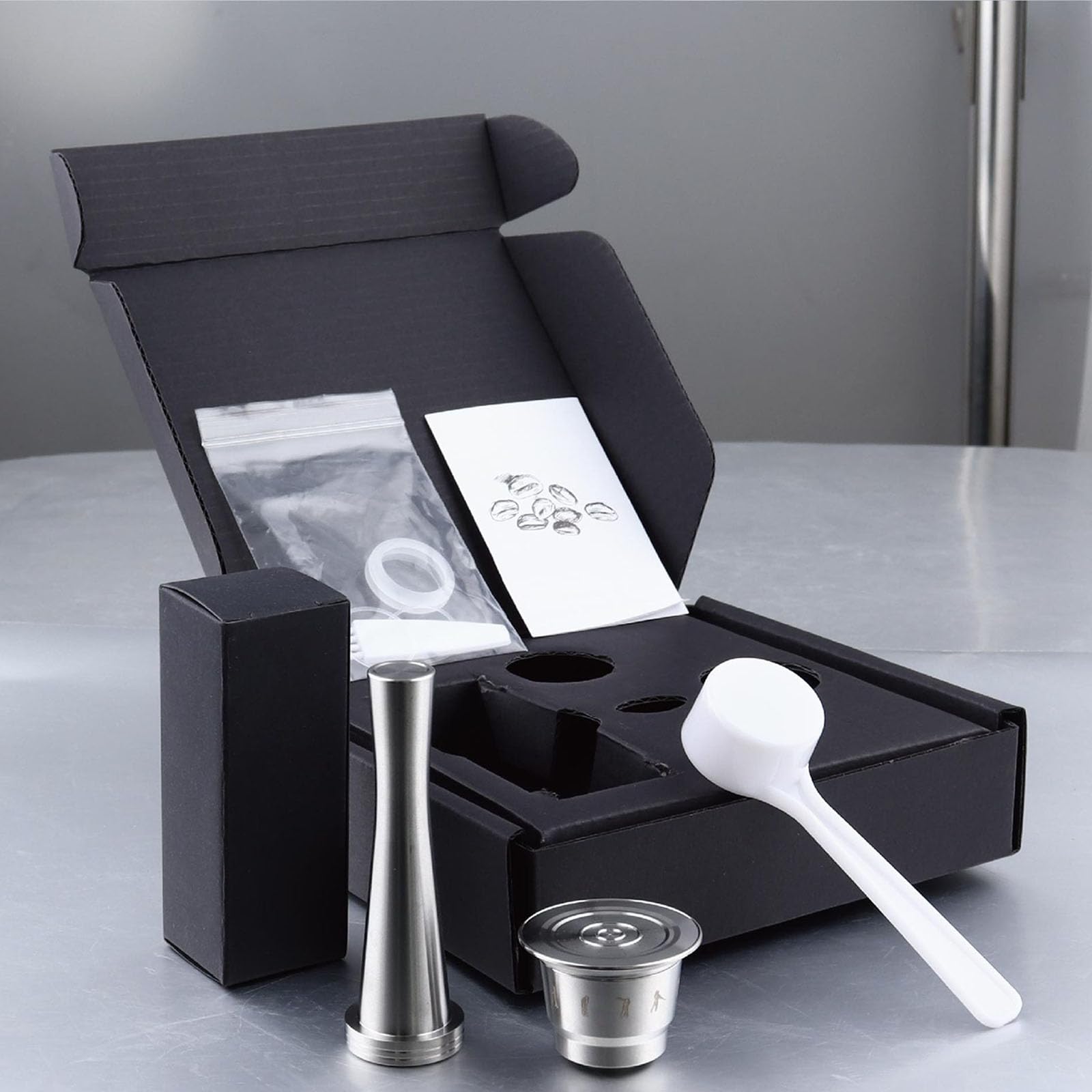 PANGBOER Relleno de café recargable apto para instantáneos de acero inoxidable, cápsulas de regalo de cumpleaños, cápsulas de filtro de taza de concha, cápsulas ecológicas, filtro de cápsulas de acero