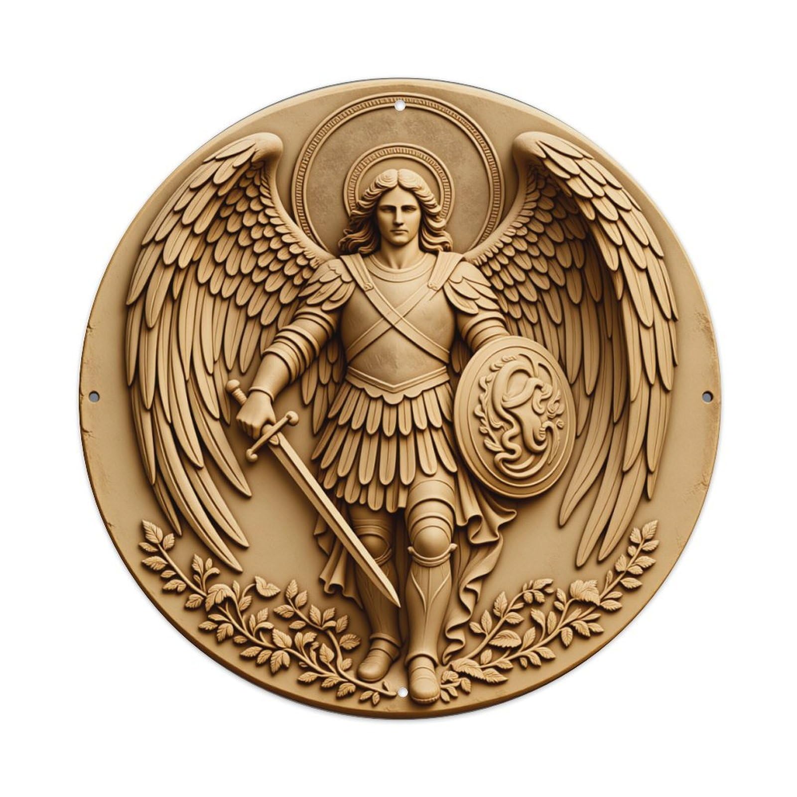 Angel With Wings Sword Shield Round Tin Sign Vintage Style Metal Sign Home Bar Garden Wall Plaque Decor Metal Poster 8x8 Inch