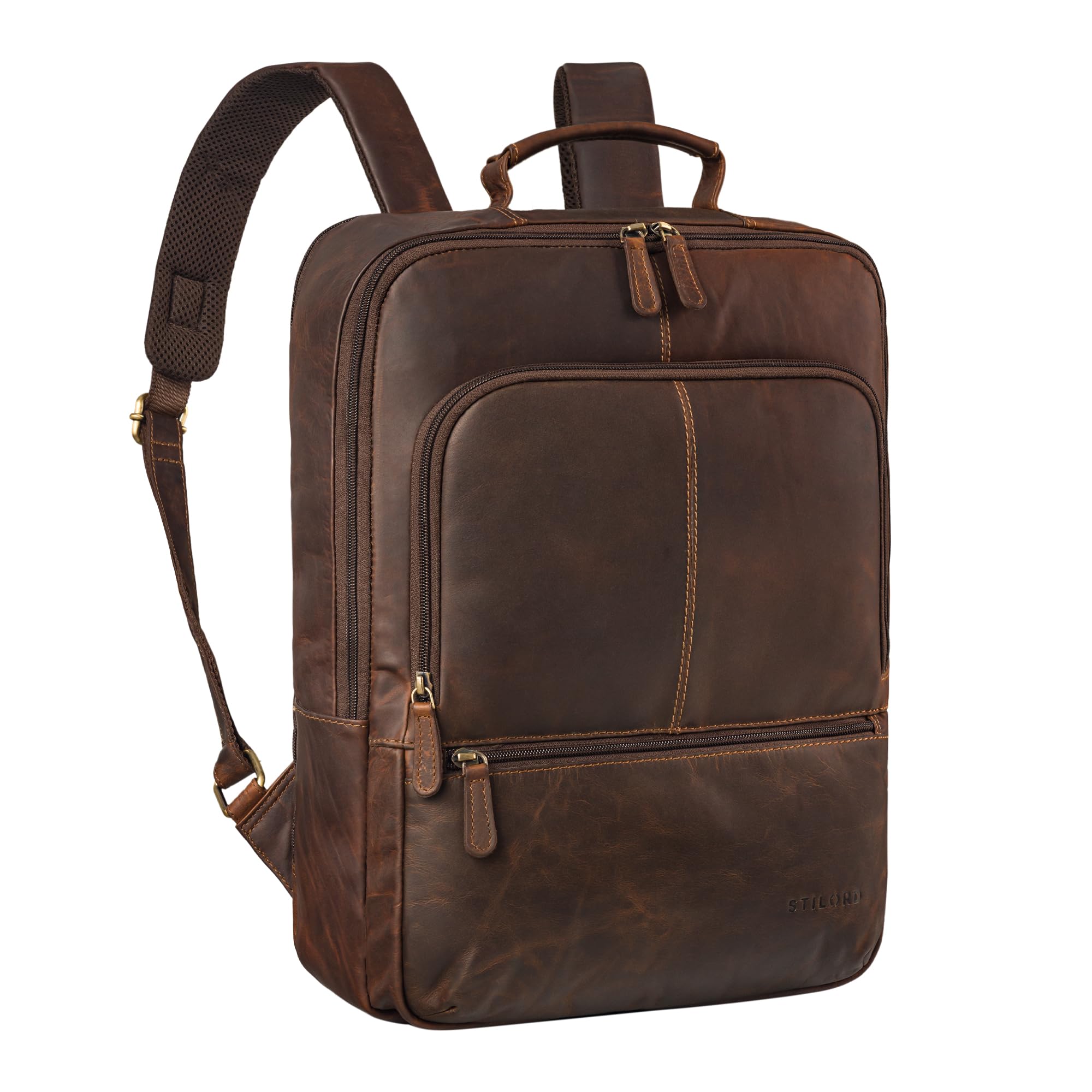 STILORD Forest Mochila para portátil de 15,6 Pulgadas Mochila de Cuero Mochila de Cuero de Negocios Mochila para Hombre XL para A4 Amplia Carpeta Mochila de día Color:Cognac marrón Oscuro