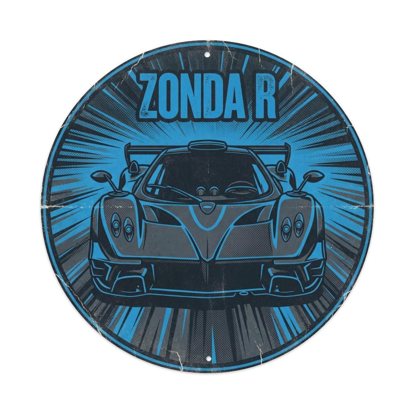 Zonda R Italian Hypercar Supercar Track Motorsport Heritage Metal Tin Sign Plaque Wall Decor for Cafe, Man Cave, Club Bar, Office, Home Garden Round Metal Poster 8x8Inch
