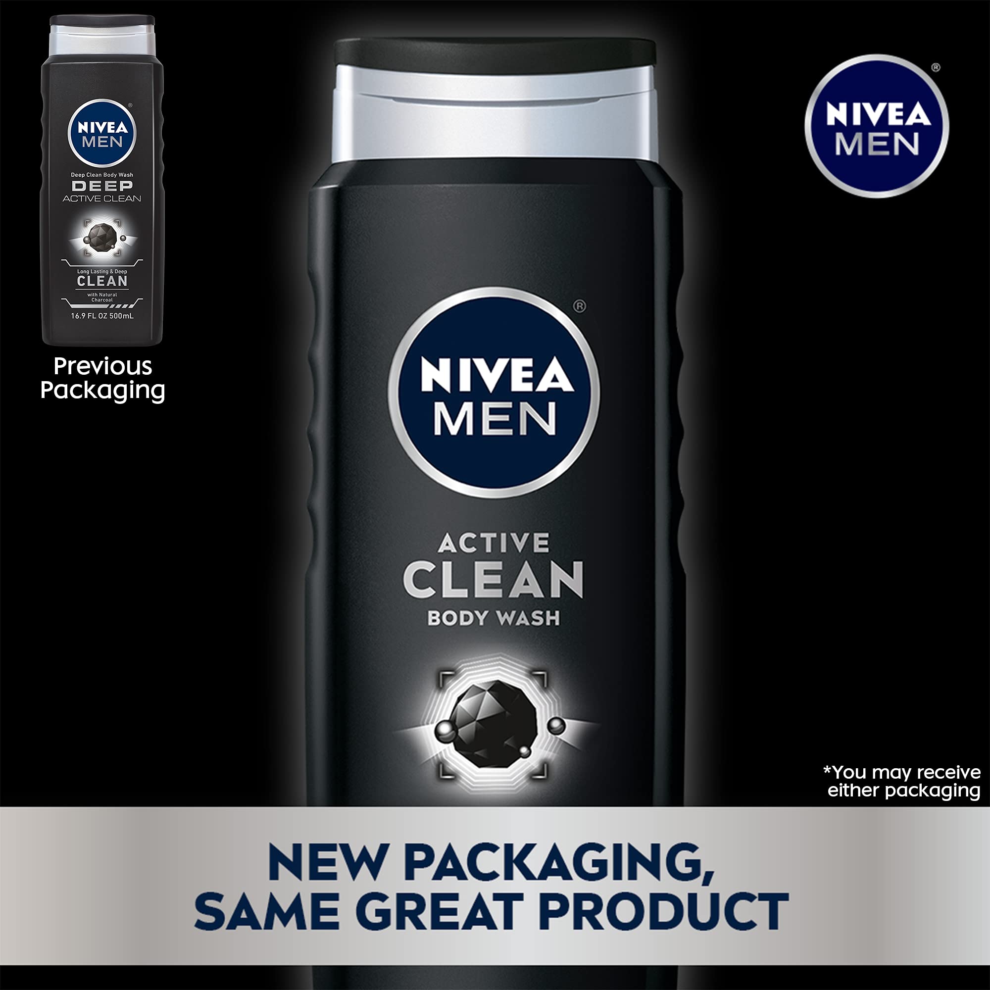 NIVEA MEN DEEP Active Clean Charcoal Body Wash, Cleansing Body Wash
