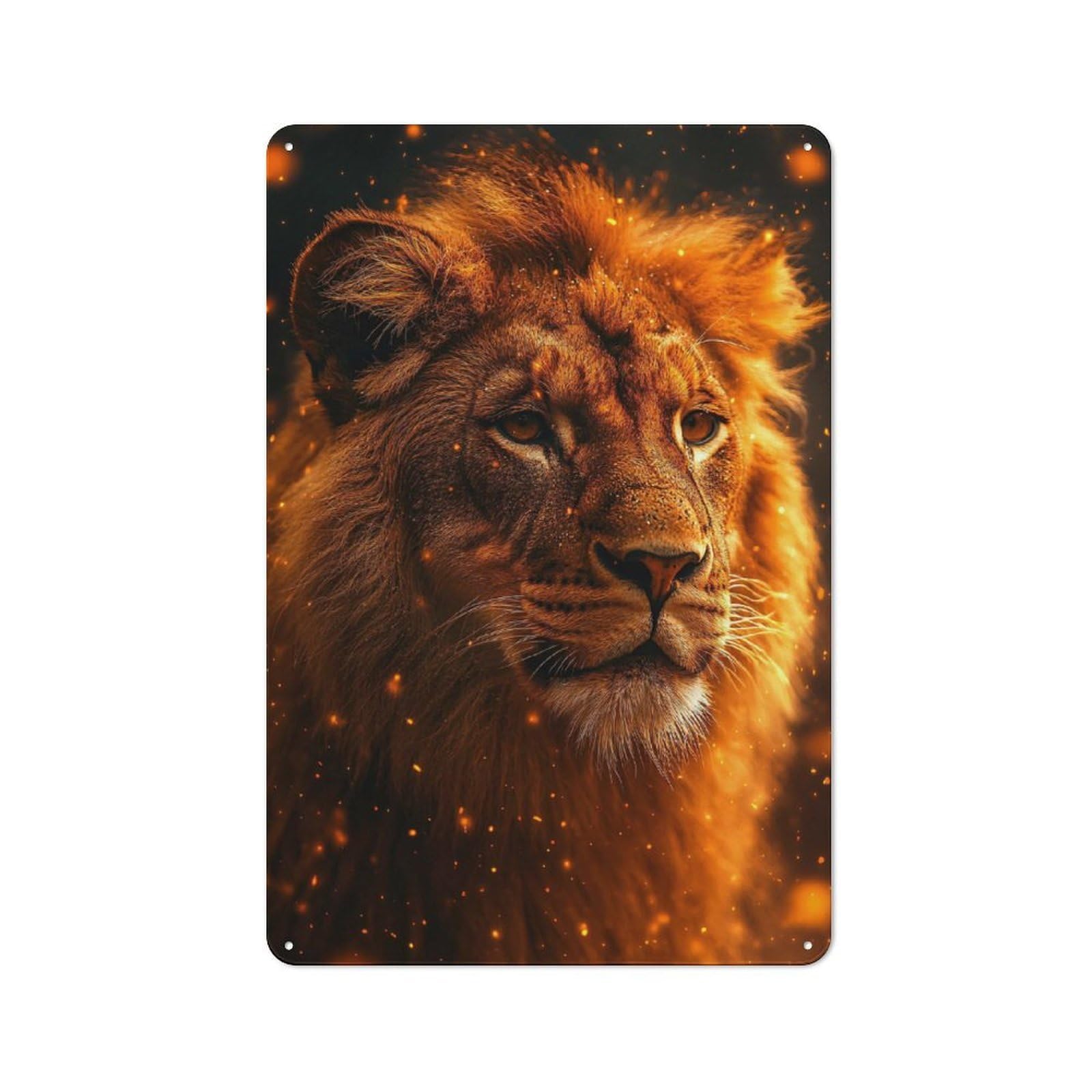 Shed Metal Sign with Majestic Lion Portrait with Golden Hues Design 30x20cm, Vintage Porch Wall Decor for Patio Bar, Workshop, Shed Or Kitchen