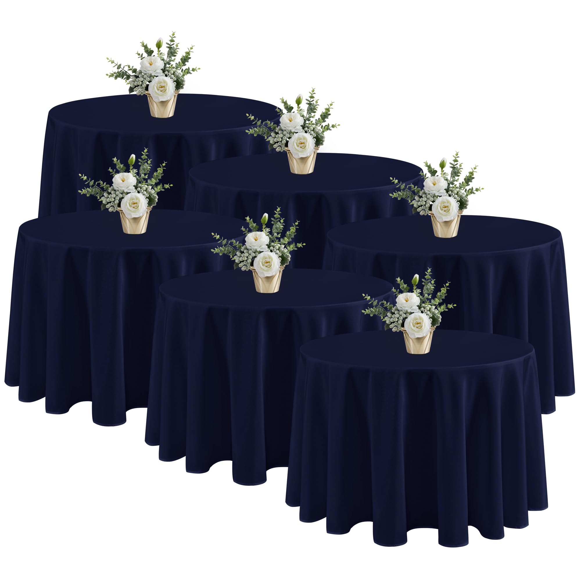 Fitable 6 Pack Navy Round Table Clothes - 90 Inches in Diameter - Stain Resistant and Washable Tablecloths, Polyester Fabric Table Covers for Wedding, Party, Banquet, Gathering