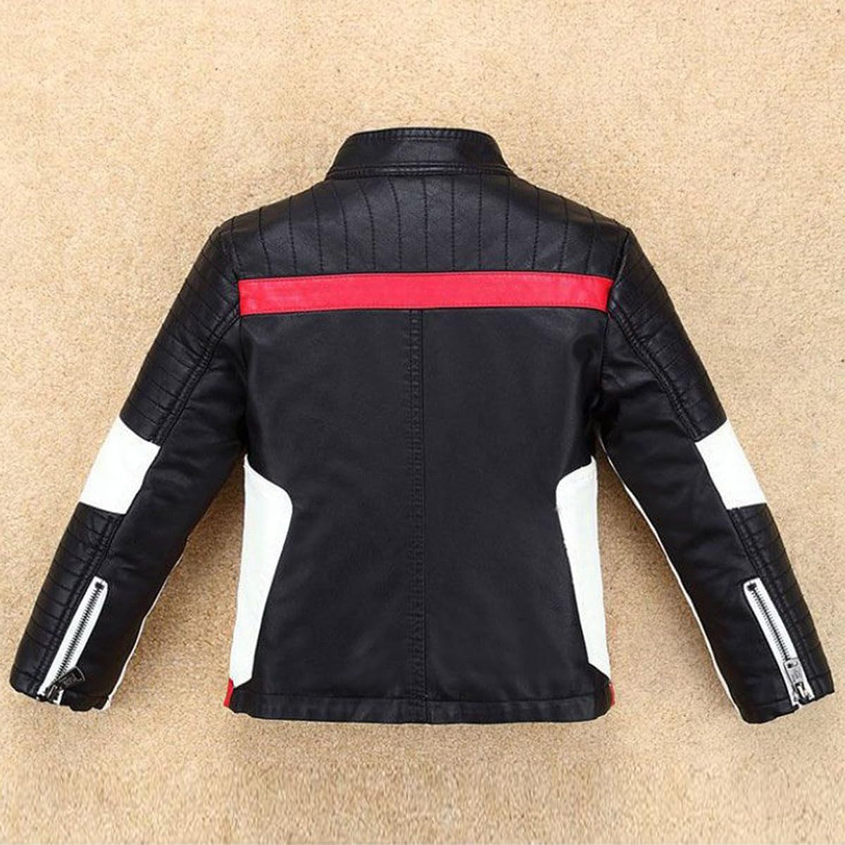 linboo Jungen Bikerjacke aus Kunstleder Lederjacke Kinder Kragen Motorrad Lederimitat Jacke Mäntel für Frühjahr & Herbst