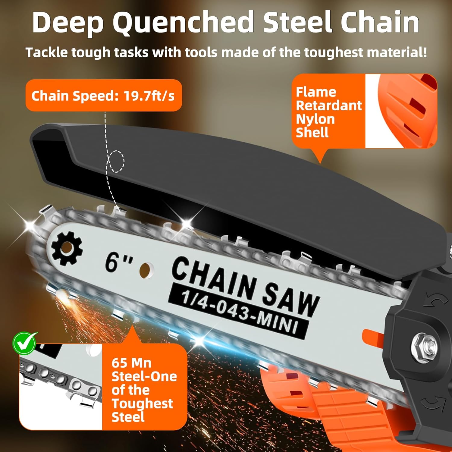 Mini Chainsaw Cordless,6 Inch Portable Electric Handheld Chain Saw with 2000mAh Rechargeable Batteries,Electric Hand Saw for Wood Cutting Tree Trimming DIY Projects Gardening Camping, Orange