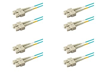 SpeedyFiberTX - 4-Pack 1 Meter Multimode OM3 Duplex SC to SC Fiber Patch Cable, Corning OM3 ClearCurve 50/125 Optical Fiber, Aqua LSZH Cable Jacket
