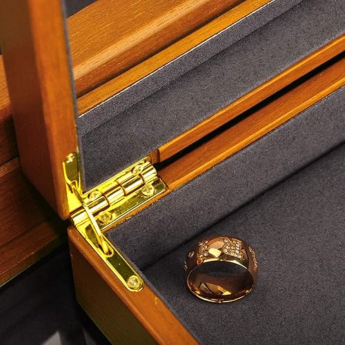 Miniatura 7 de Oirlv Joyero vintage de madera maciza de 12 rejillas, forro de microfibra, aretes, pulseras, collares, almacenamiento de joyas, cajón, bandeja