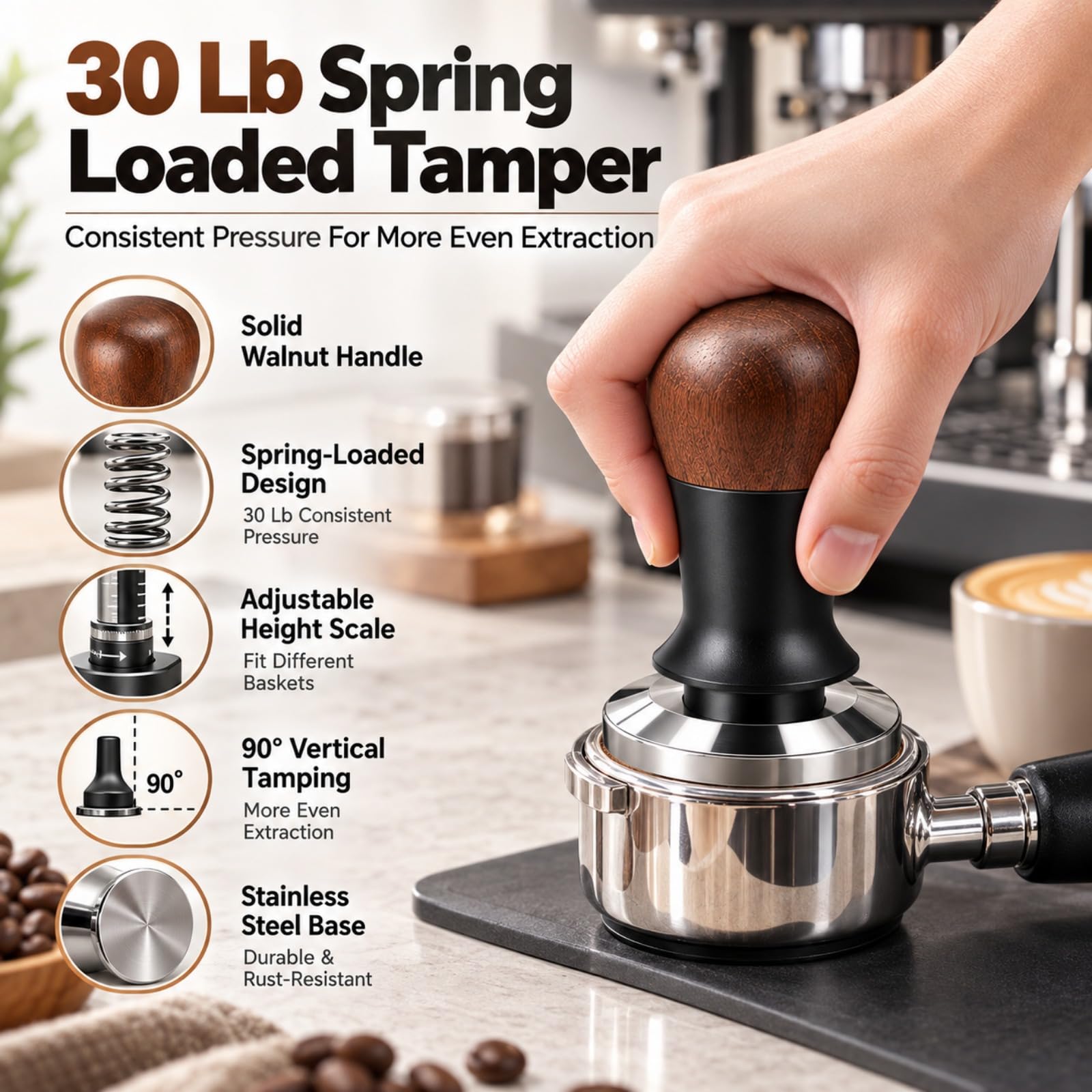 51 mm Espresso Tamper Set, Federbelastet mit Tamping Station (51MM)