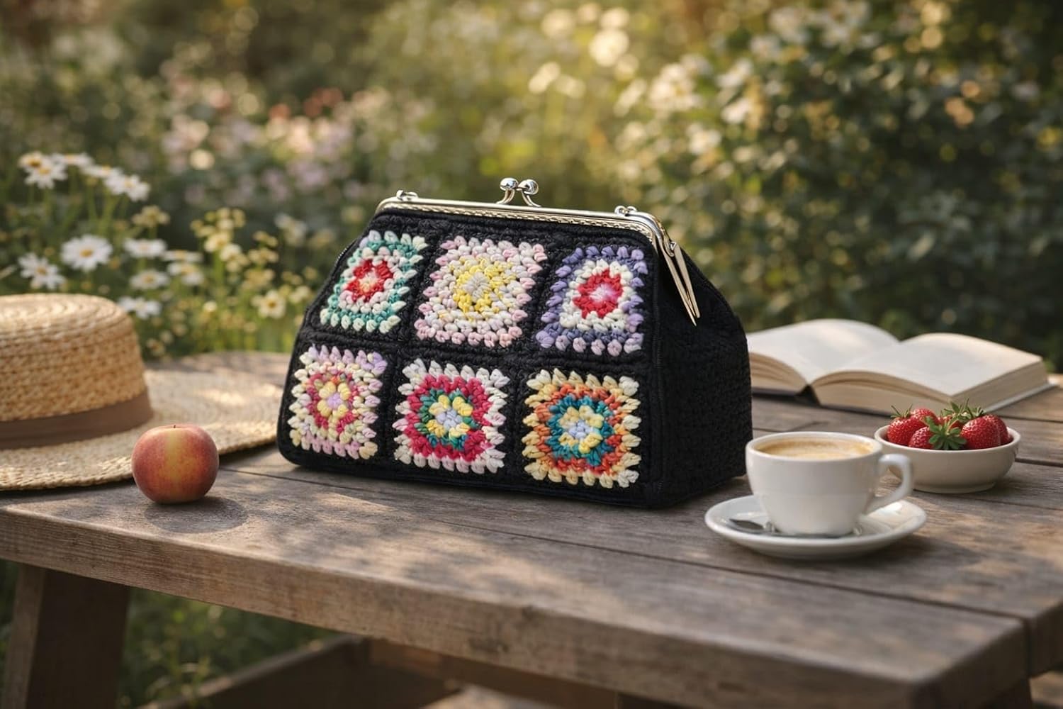 Designer Clutch Bag for Women – Colorful Crochet Purse, Vintage Boho Statement Handbag - Image 8