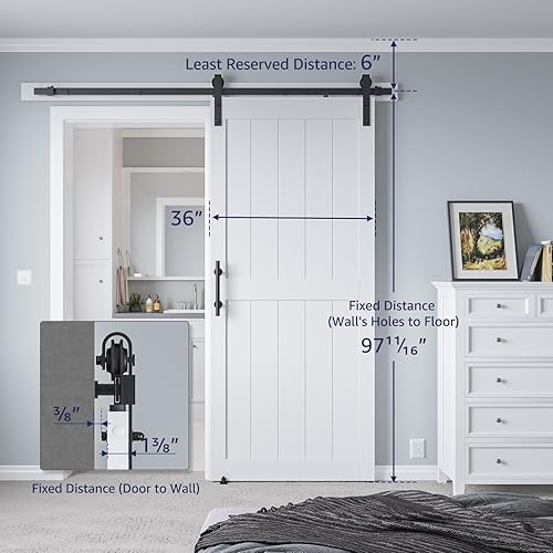 Vista 41 de Puerta corrediza de granero MDF de 30 x 80 pulgadas con kit de herrajes para puerta de granero de 5 pies, losa para puerta de granero con superficie