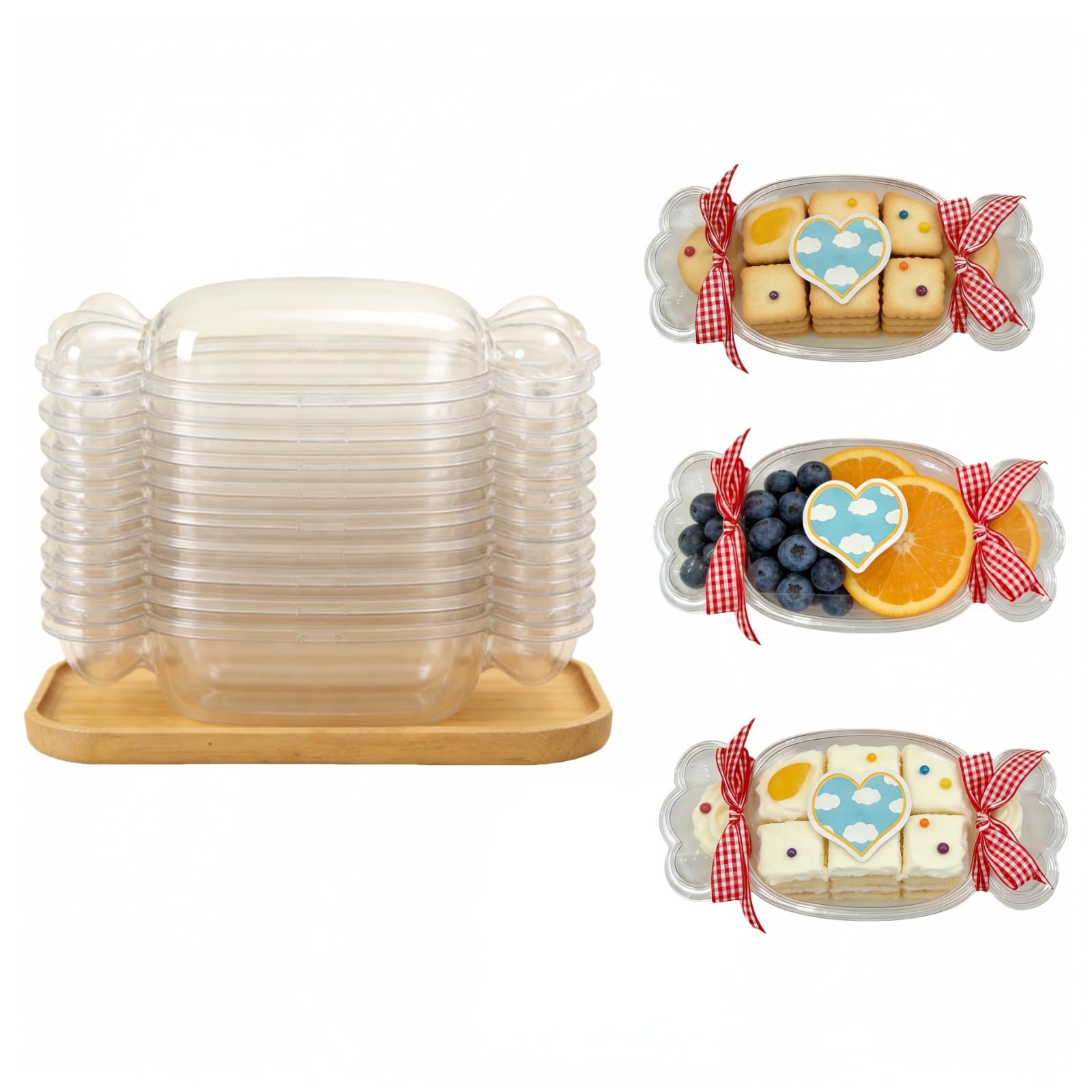 LOSTTYPE 20Pcs Candy-Shaped Cake Boxes with Stickers & Red Tartan Ribbon