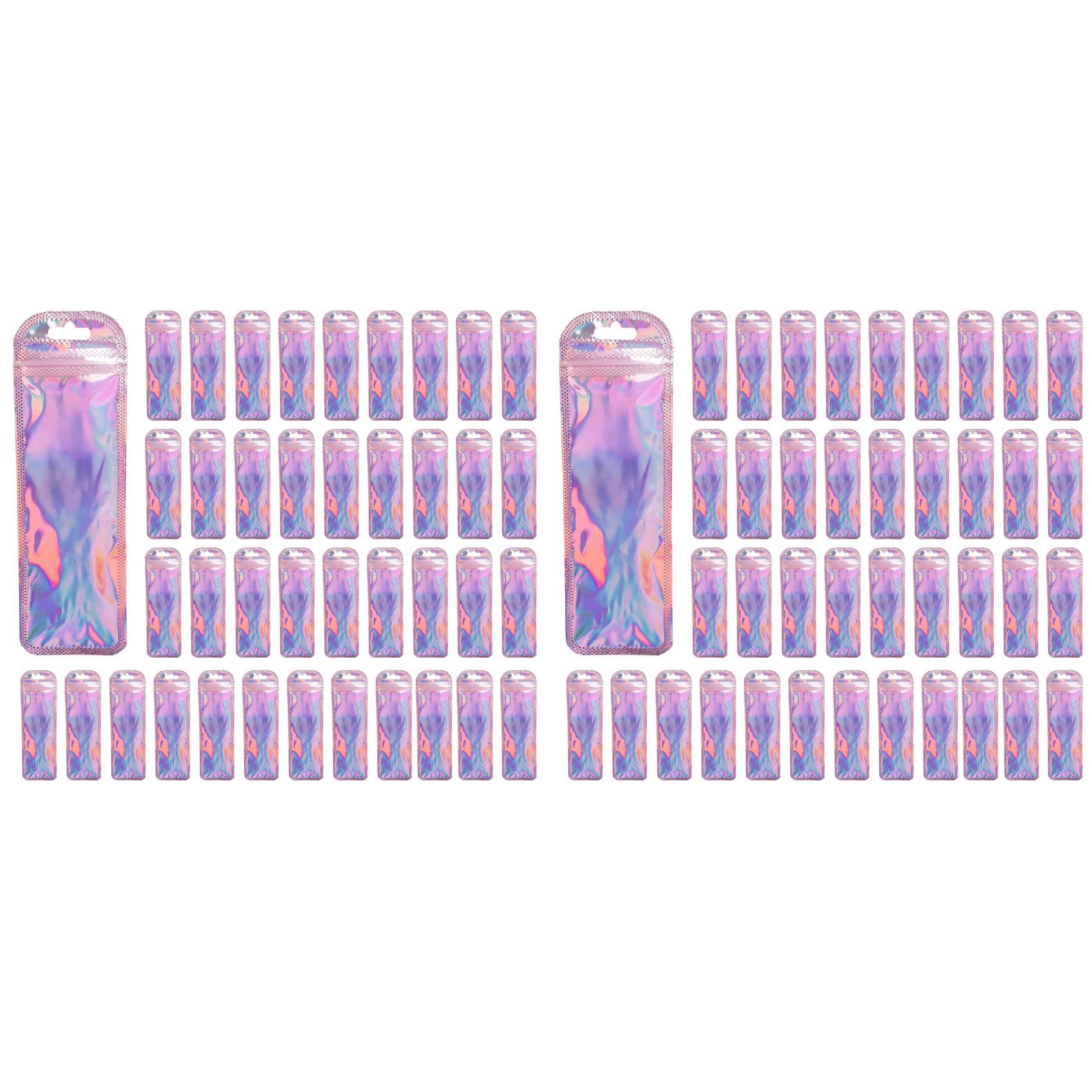 Hndhbfgrt 200Pc Resealable Holographic Pen Smell Proof Pouch Zipper Closure Beadable Packaging Bags for Pen Sealable Storage Bag
