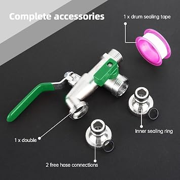 Brass Double Garden Tap,Universal1/2 Inch Dual Outlet, Outdoor Water Tap, Rust and Frost Resistant + 4 Hose Connectors, Water Faucet Outside Tapfor Garden Patio & Lawn