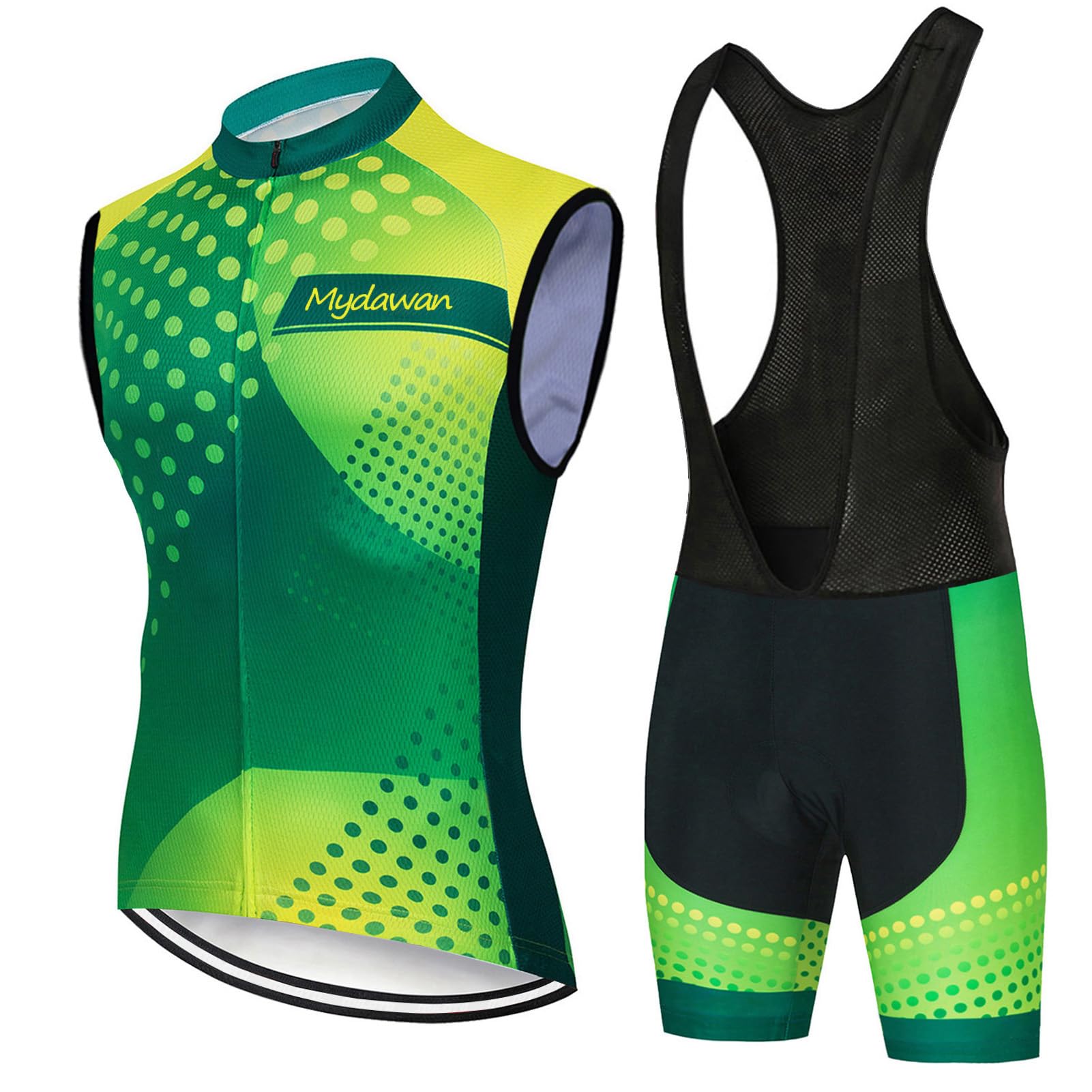 Conjunto Ciclismo Hombre Maillot Bici MTB Verano Ropa Ciclista Sin Mangas,Traje Bicicleta Chaleco Ciclo y Culotte Tirantes con 9D Gel Acolchado,Completa Jerseys Sleeveless Transpirable Secado Rápido