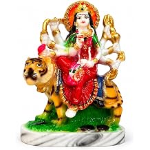 NAISHA Maa Durga MATA Rani Sherawali Devi Maa Murti Statue Idol for Home Mandir Size 4" | Navratri Pooja Room Office Table Decoration & Gift PolyResin - Multicolour