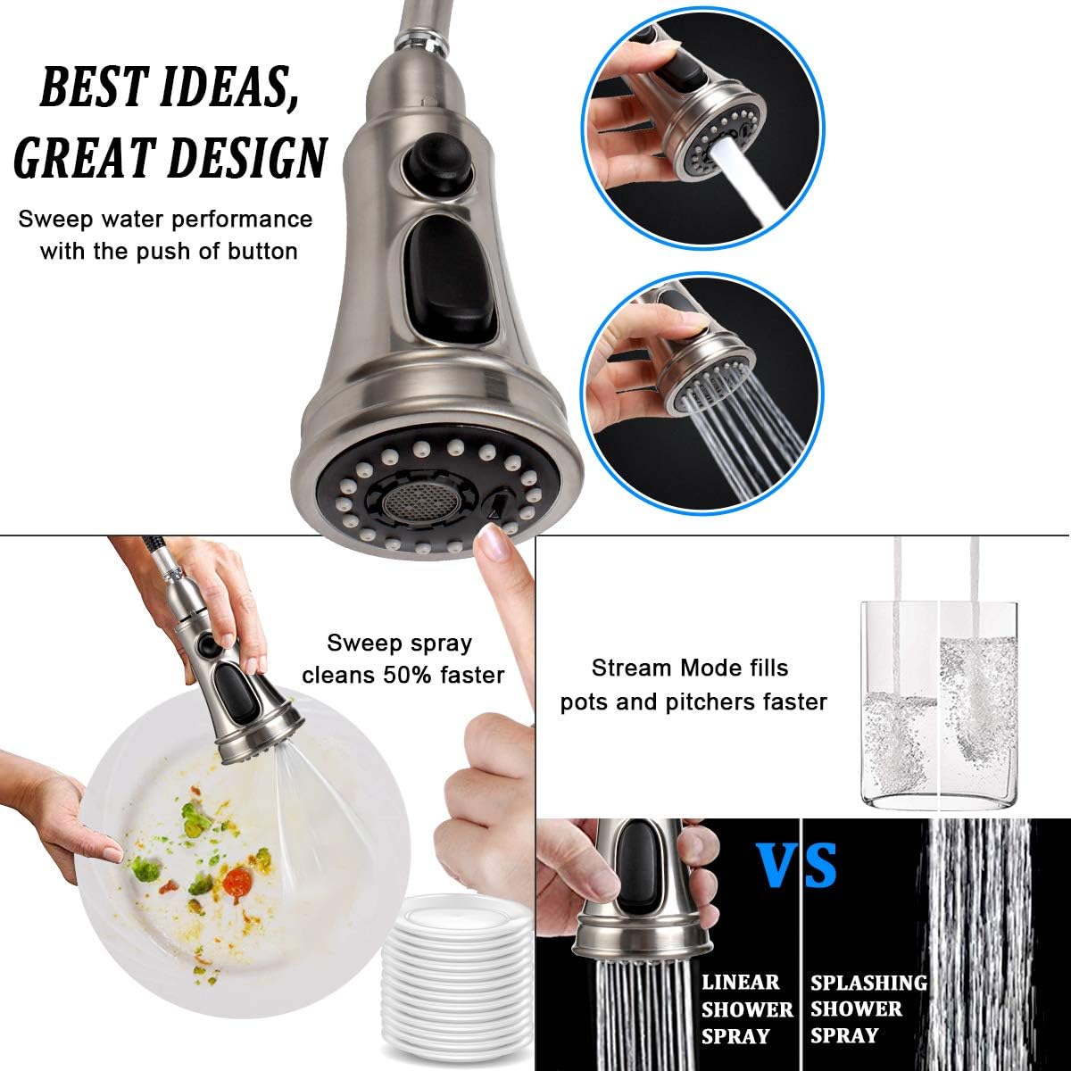 40% Off Discount Motion Sensor Automatic Kitchen Faucet Touchless,Soosi Kitchen Faucets with Pull Down Sprayer Single Handle One/3 Hole 3 Setting Touch Kitchen Faucet Brushed Nickel Solid Brass Spot Free, Deck Mount