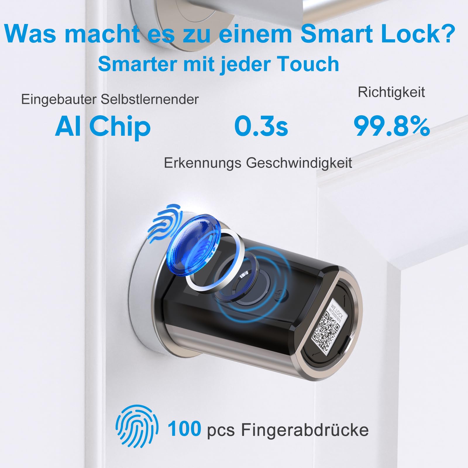 WELOCK Touch41 Türschloss Fingerabdruck mit WIFIBOX 3 für Profiltüren | Elektronisches Türschloss, RFID-Karte, Bluetooth Wi-Fi Fernentriegelung, IP65, Arbeit mit Alexa fingerabdruck schloss