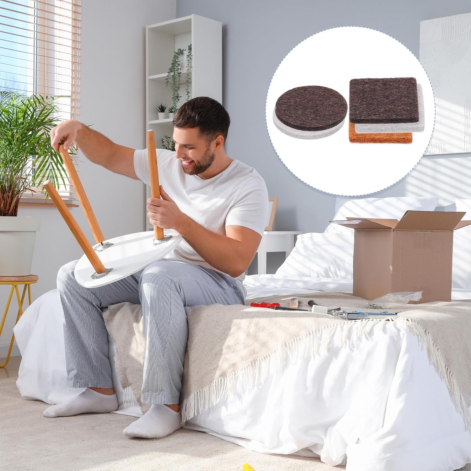 24pcs Felt Furniture Pads, 1.8 Inch Round Small Felt Chair Leg Floor Protectors Prevent Scratches for Furniture Hard Floor, Khaki