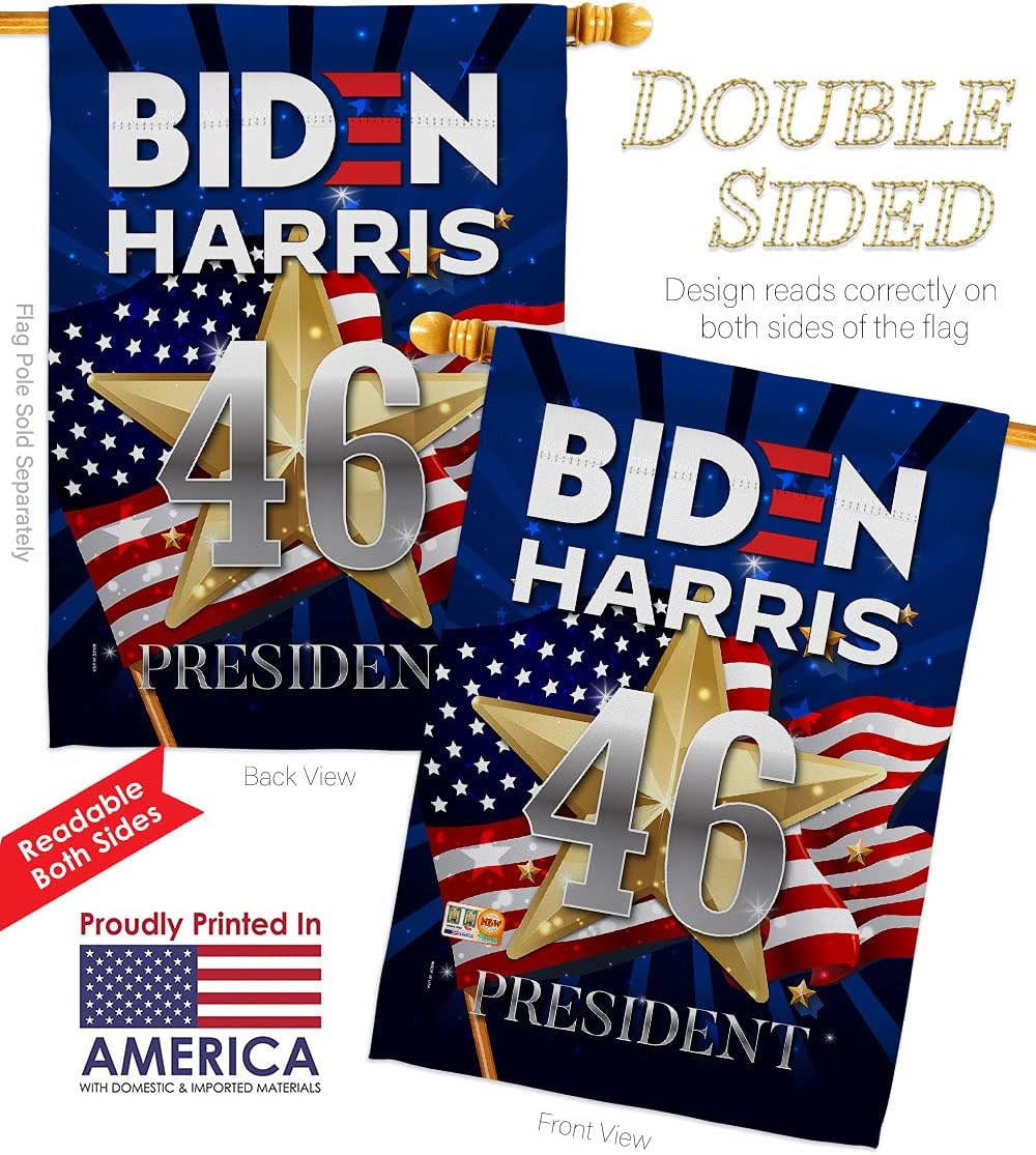 Vote Biden Harris 46 House Flag Patriotic President Democrat Republican Tea Party United State American Election Small Decorative Gift Yard Banner Double-Sided Made in USA 28 X 40