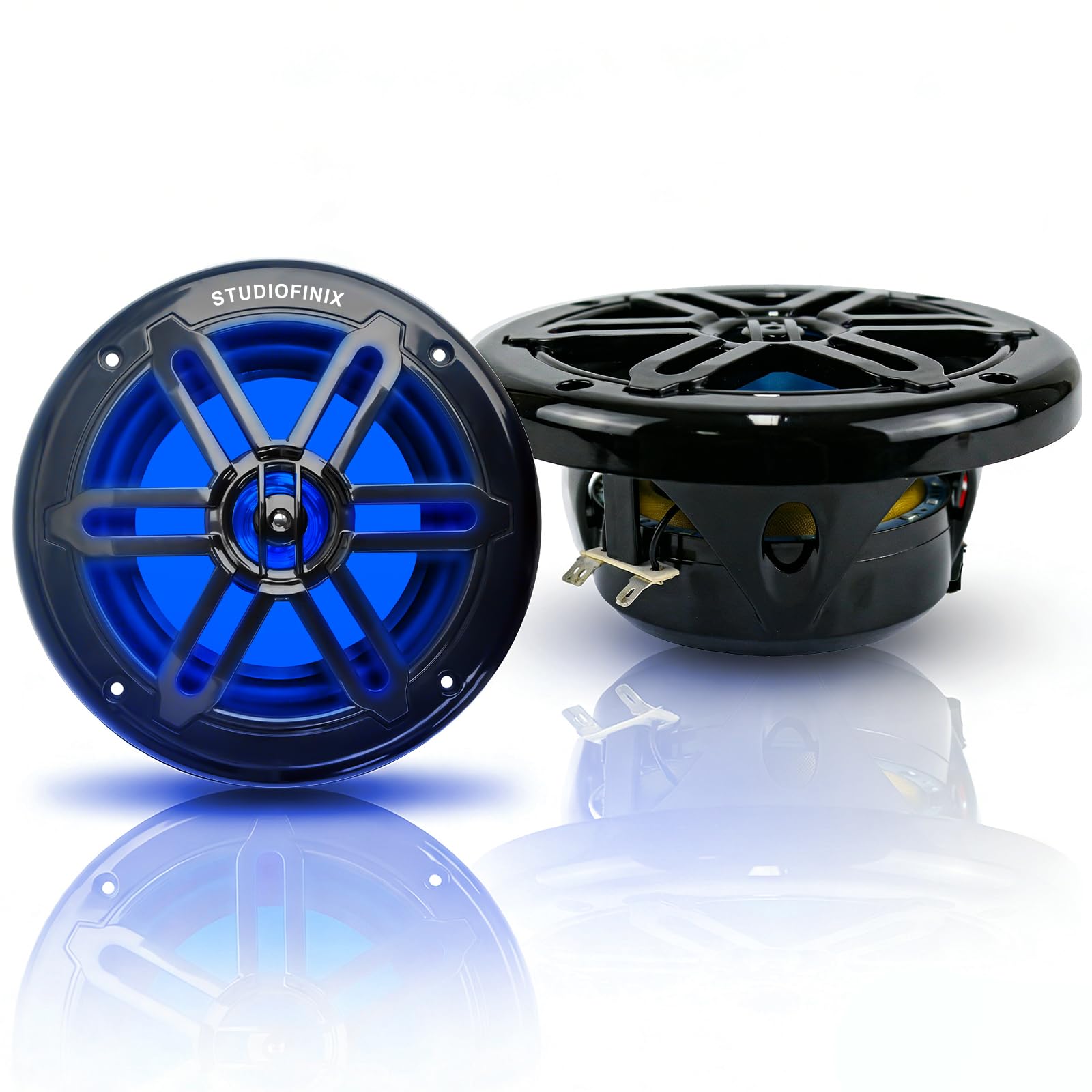 STUDIOFINIX Altavoces Marinos de 6,5 Pulgadas 700W con Luces LED, Altavoces para Barco 2 Vías Resistentes a la Intemperie, Ideales para Barcos, ATV y UTV (Par, Negro)