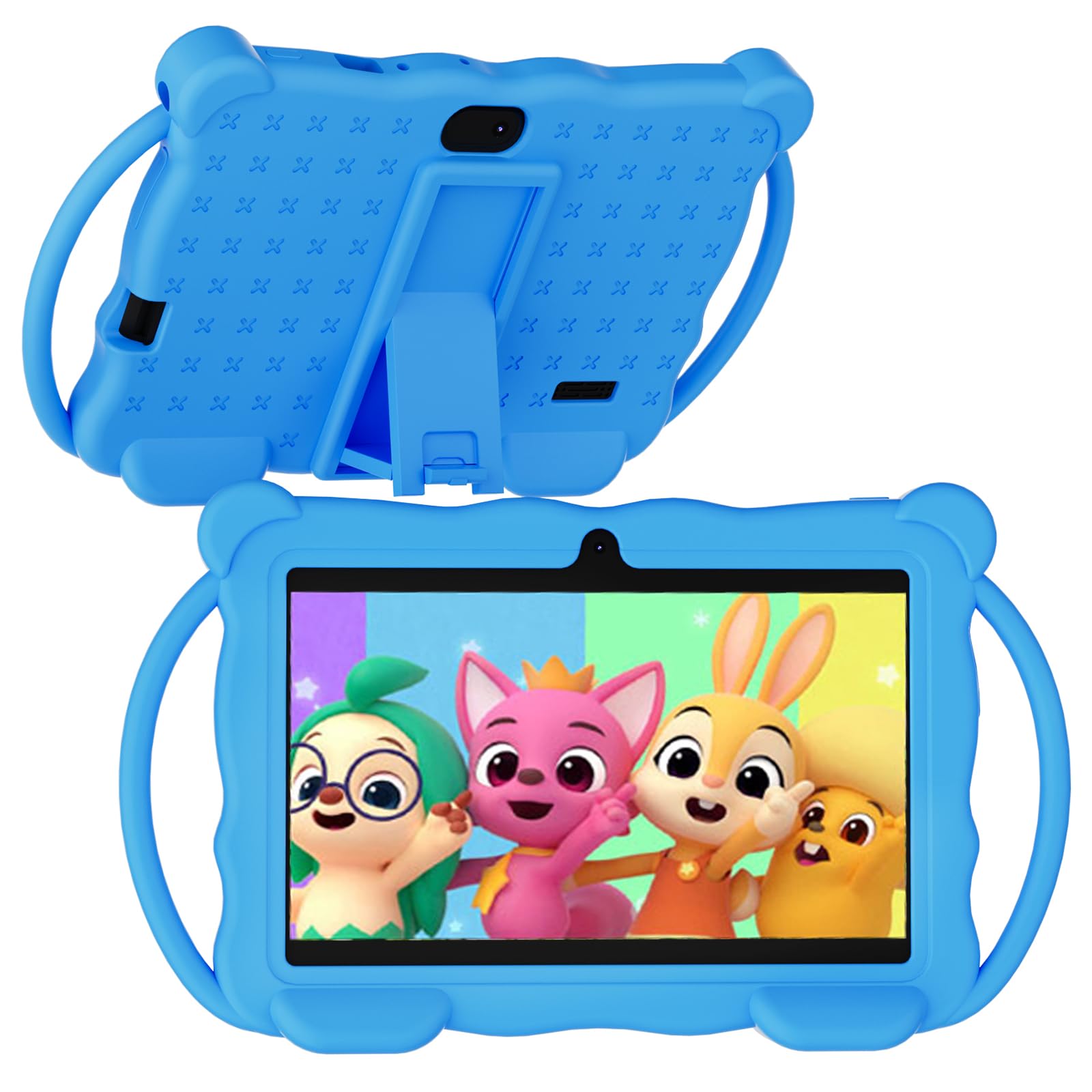 Vyrolinia Kids Tablet 7 inch Android 14.0 for Toddler, 4GB RAM 32GB ROM Bluetooth IPS Screen Google Play YouTube Parental Control Dual Camera Shockproof Case for Educational Games (Blue)