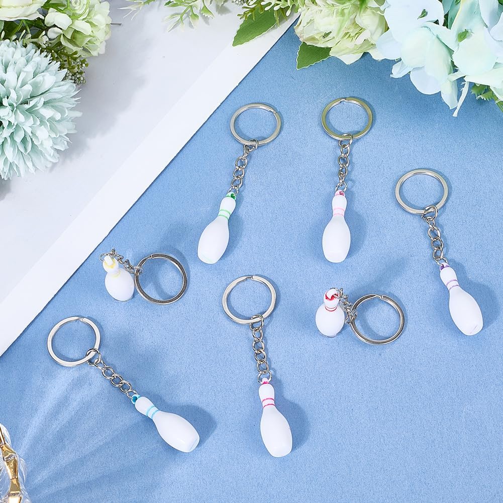 16Pcs 8 Colors Bowling Ball Keychains Sports Key Rings Bulk Silver Metal Alloy Resin Party Favors Carnival Reward Fillers Souvenir Bowling Pin Charm Keyring for Backpack DIY Crafts Decor - Image 3