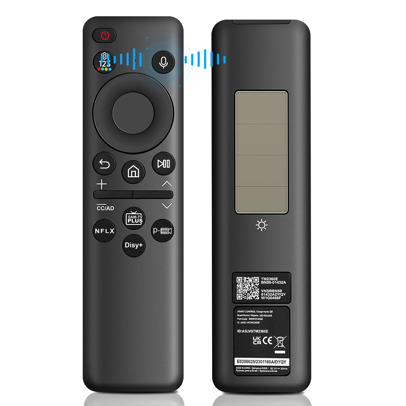 BN59-01432A Telecomando vocale solare di ricambio per telecomando TV Samsung con celle solari ricaricabili Bluetooth - Nero