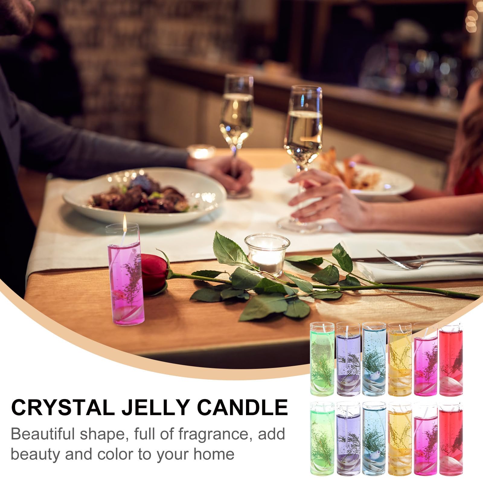 12 Bunte Jelly Wachskerzen aus Gelwachs mit Duft Sauber Brennend für Romantisches Candlelight Dinner und Partydekoration