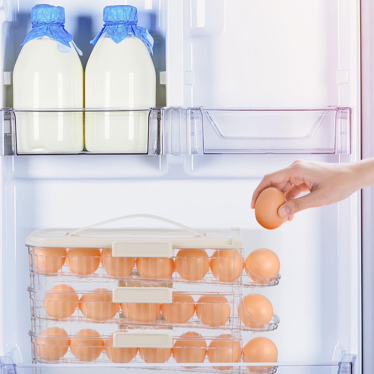 Organizador de Huevos para Frigorífico de Tres Capas, Pet Blanco