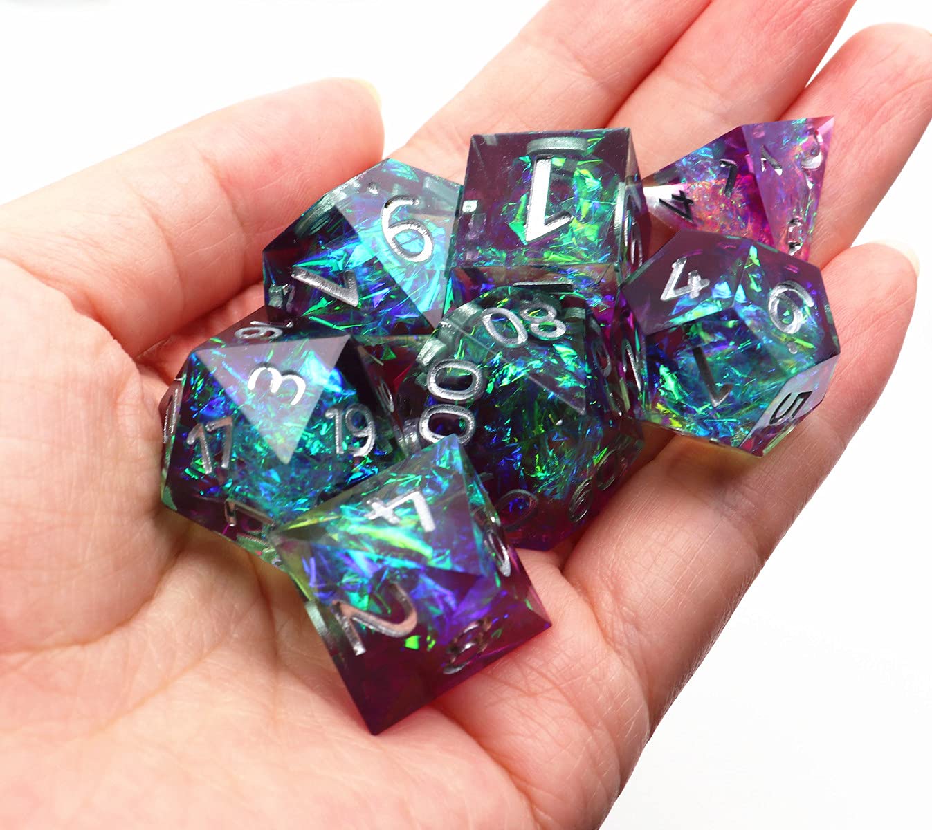 Jeu de dés DND en résine, dés polyédriques violets et bleu lac galaxie pour jeux de table Donjon et Dragons D&D RPG, fabriqués à la main avec coffret cadeau