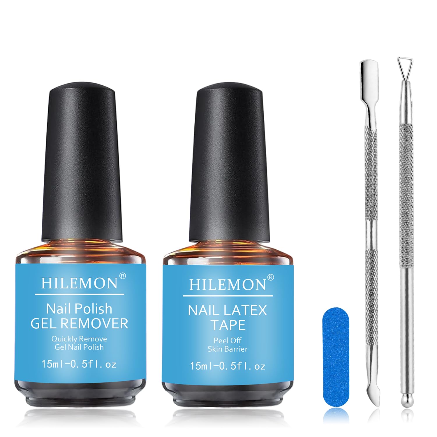 15ml Quick Gel Nail Polish Remover & Nail Latex Tape Kit, Fast Acting in 3-5 Mins, Includes Mini Nail File, Cuticle Pusher & Scraper, Gentle & No Soaking & No Wrapping (Remover&Latex)