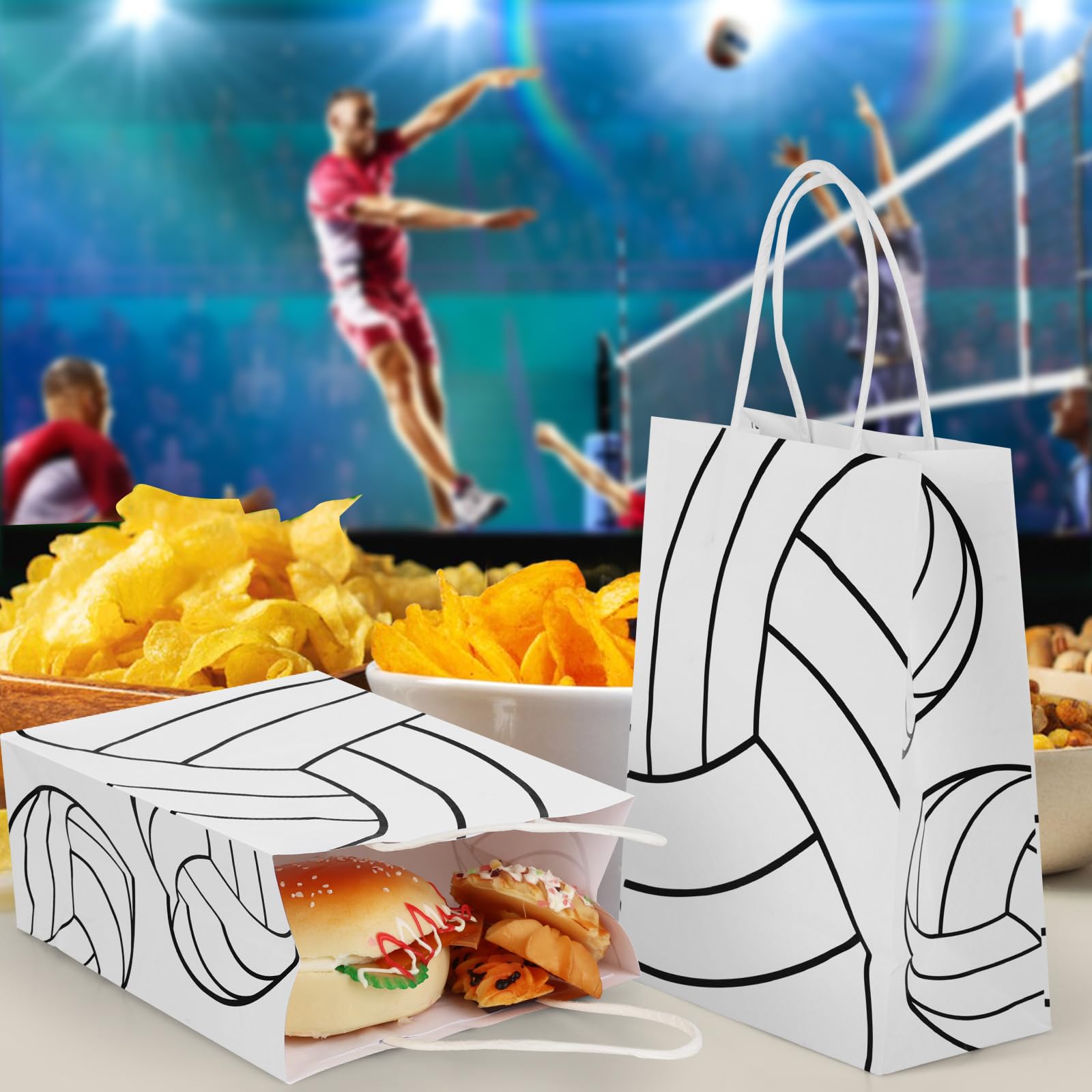 Hxezoc 12 Pieces Volleyball Gift Bags with Handle, Paper Treat Candy Bag Sport Favor Bags for Volleyball Theme Birthday Party Decoration Supplies