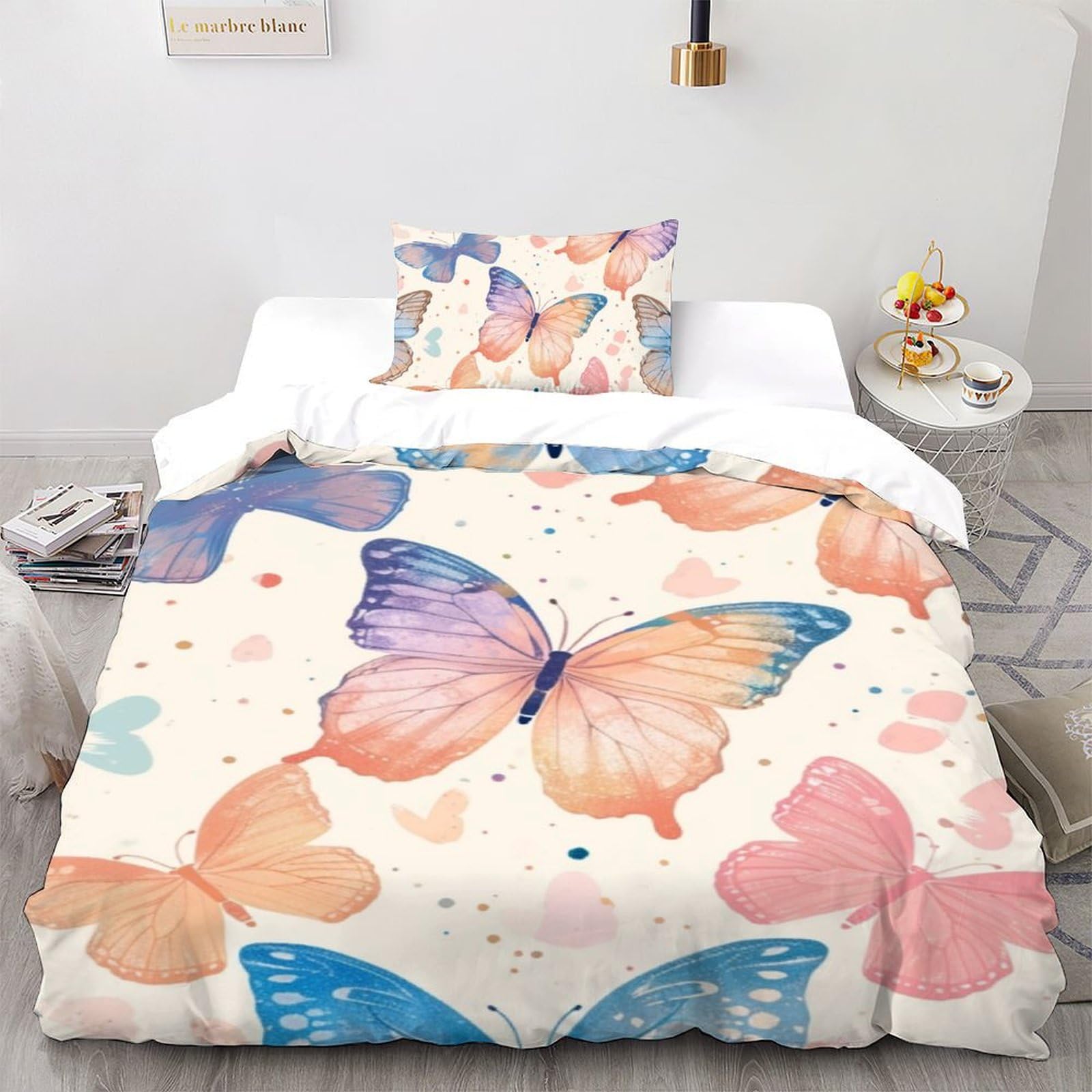 Housse de couette beau papillon microfibre anti-plis pour lit single 135x200cm