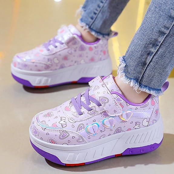 YINGCSM Rolschaatsen met wieltjes voor jongens en meisjes, kinderrolschaatsen, 2-in-1 rolschaatsen, turnschoenen, skateboardschoenen, wit, roze., 35 EU