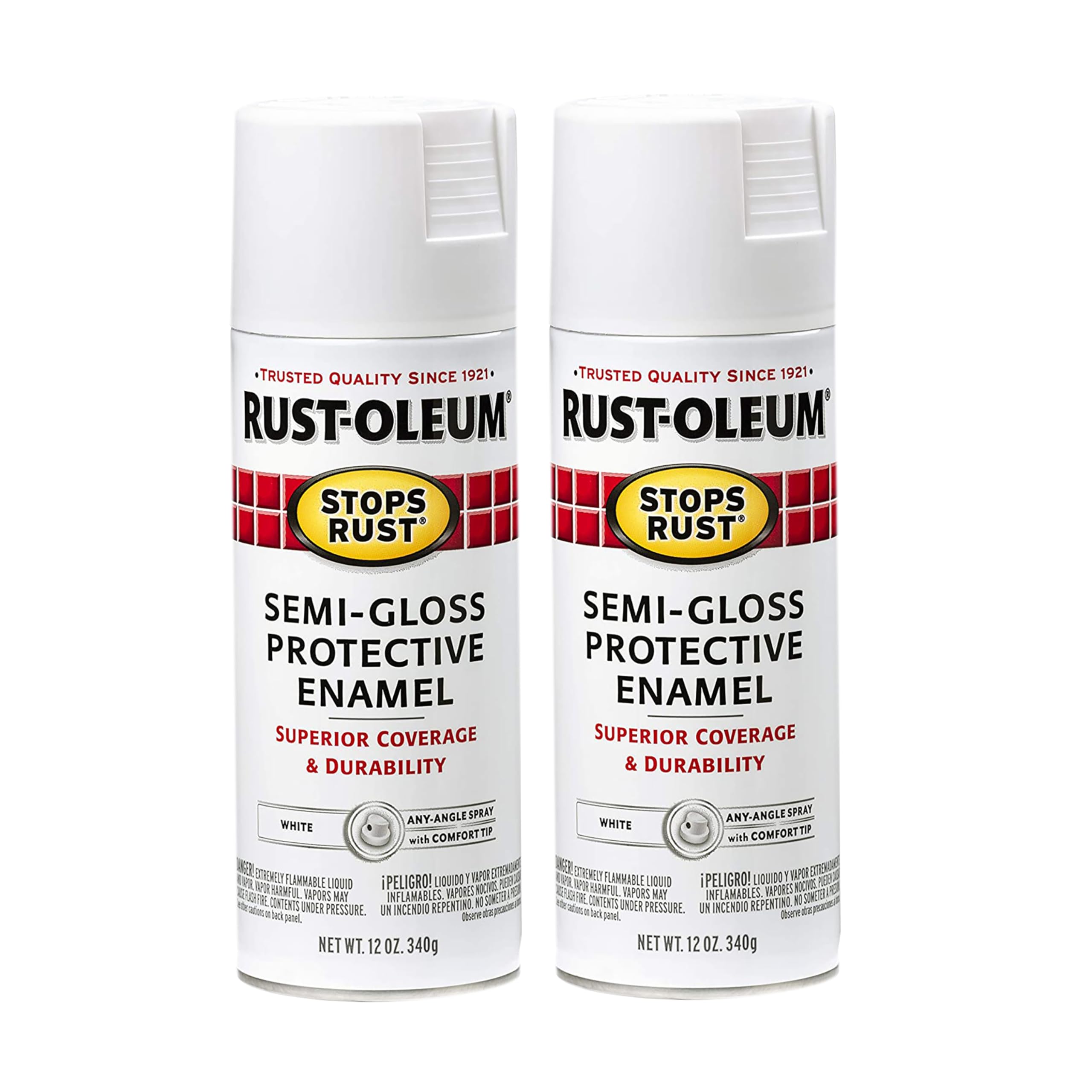 Rust-Oleum Stops Rust Spray Paint, Semi-Gloss White | Rust Resistant, Indoor and Outdoor Durability, Beautiful Finish on Metal, Wood and More, Sprays from Any Angle, 2 Pack