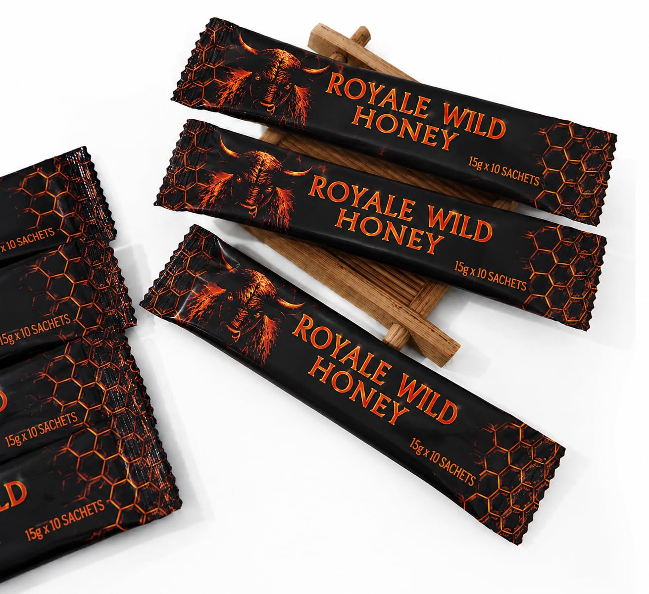 Beehon Miel en Sticks 100% Naturel – 10 Sachets Individuels x 15g – Ginseng, Gingembre Noir, Maca x 15g – Produit Alimentaire à Base de Miel et Extraits Végétaux