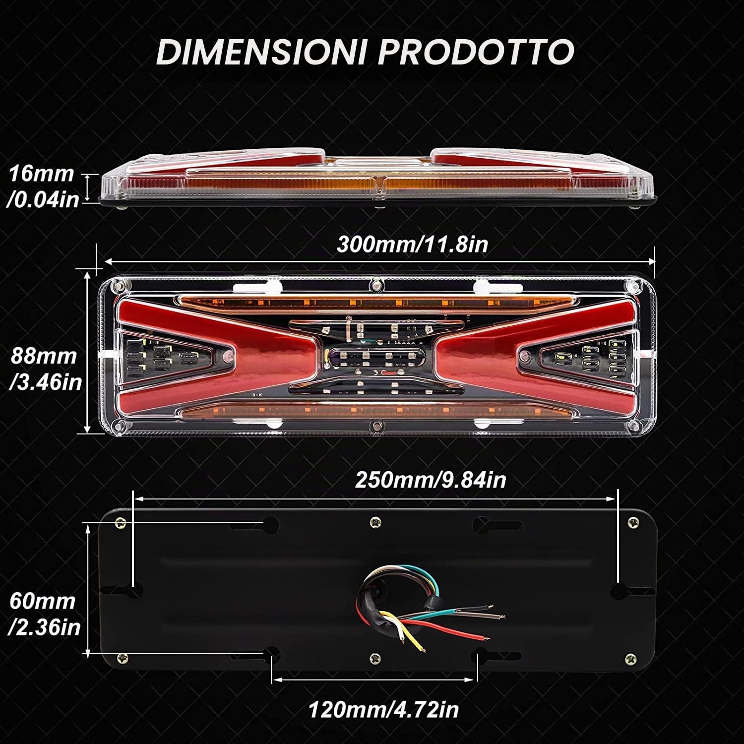 Biqing 2PCS Kit Fanali Rimorchio Luci Posteriori 24V,Multifunzione 56-LED Fanali Posteriori Luci di Stop Riflettore Indicatore di Direzione Dinamico per camion, rimorchio, camion, furgone