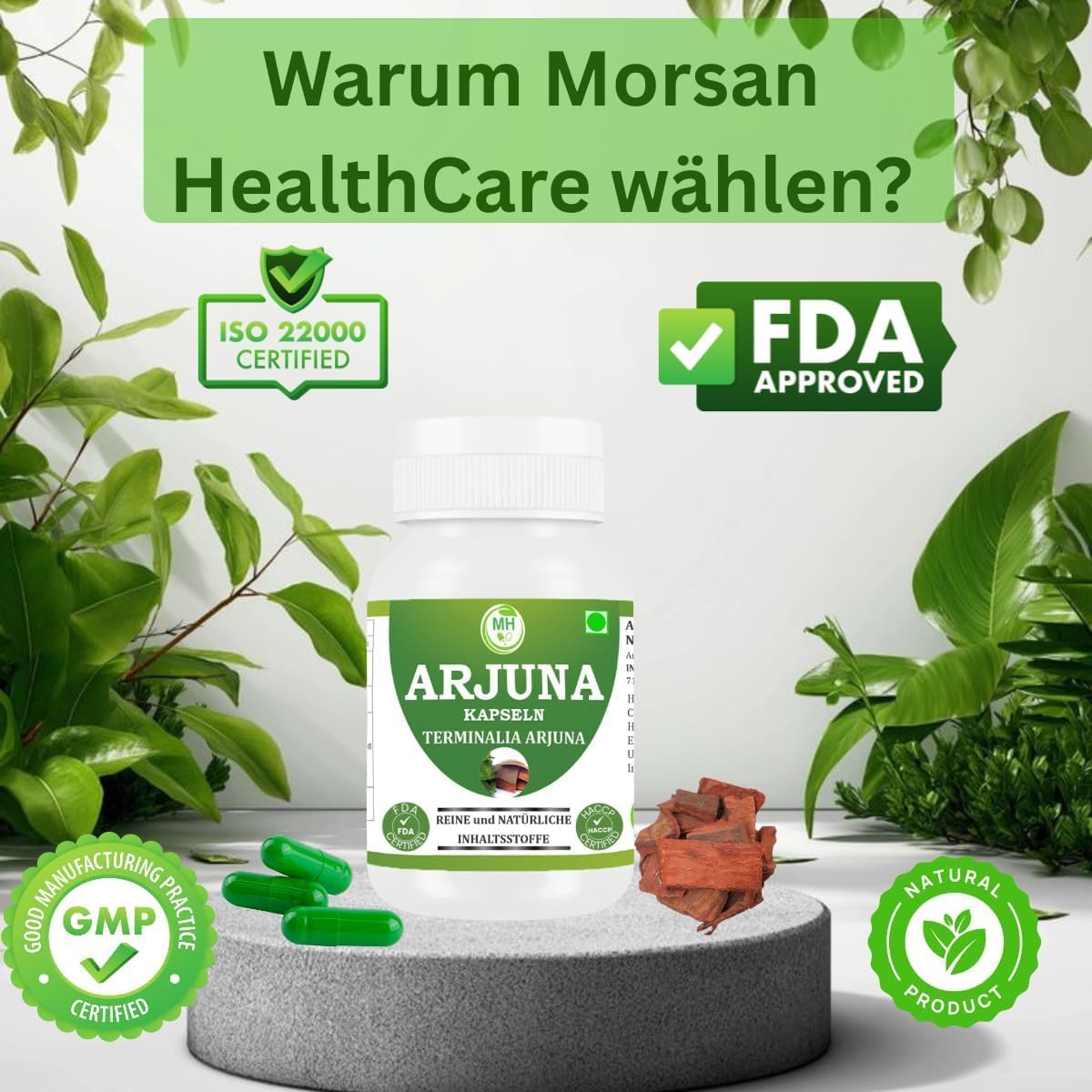 Cápsulas de Arjuna Morsan 500 mg | Extracto de Terminalia Arjuna | Complemento Alimenticio Ayurvédico de Origen Vegetal | 240 Cápsulas Vegetales | Pack de 4