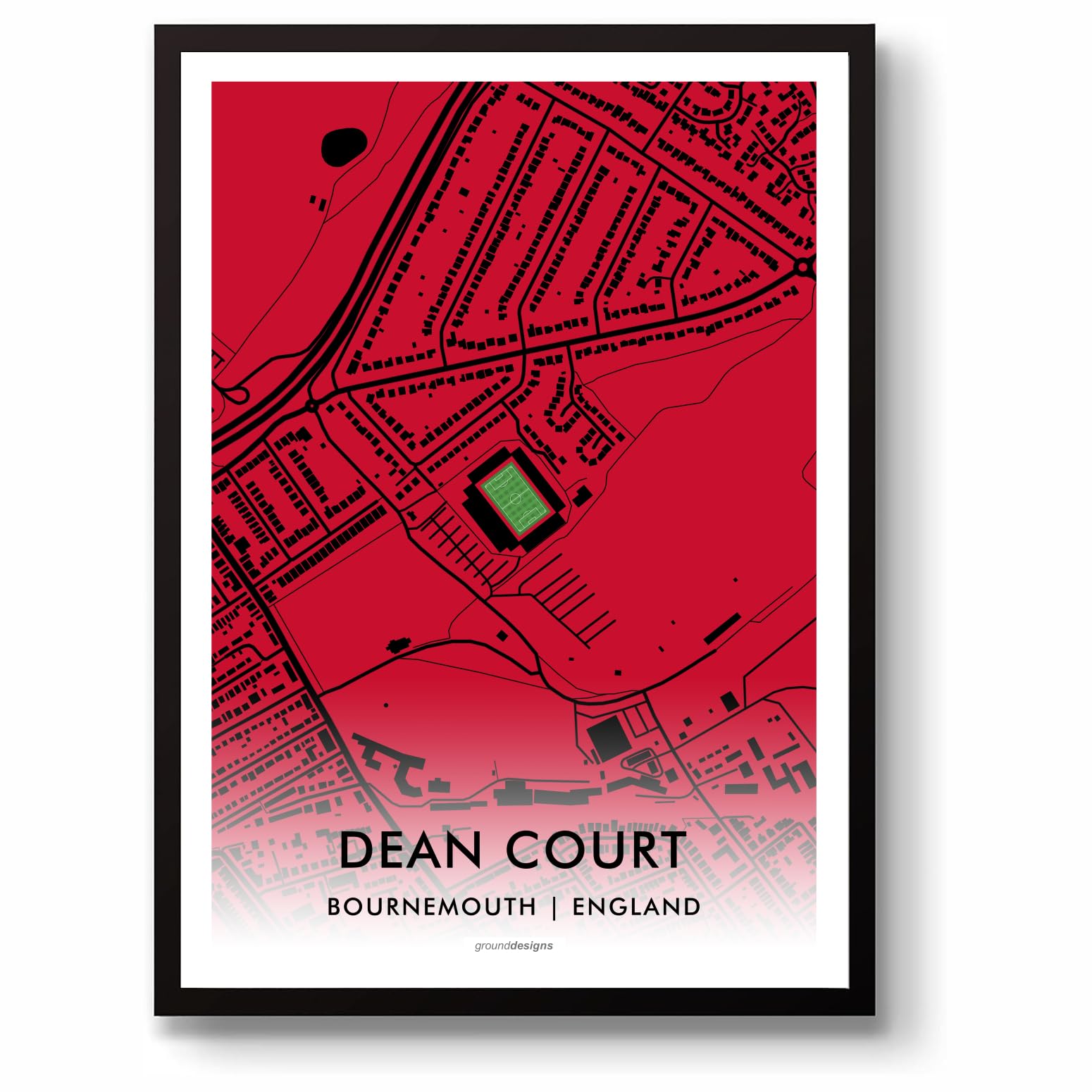 GroundDesigns AFC BOURNEMOUTH Football Gift DEAN COURT VITALITY STADIUM Art Map Unframed A3 Print AFCB