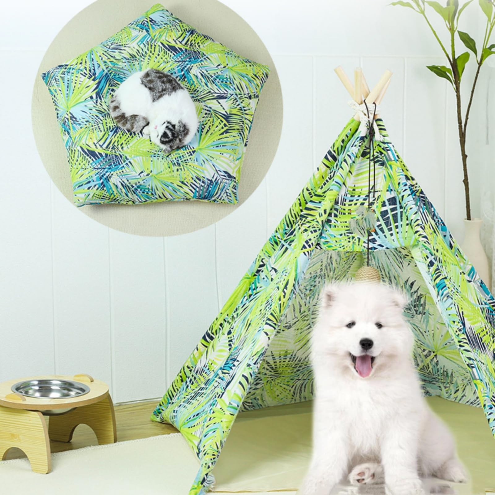 Pet Tipi Tente Portable Portable Amovible Lavable Maison De Chien House Intérieure Maison avec Coussin Et Lit De Chien À Tableau Noir pour Chats Et Chiens