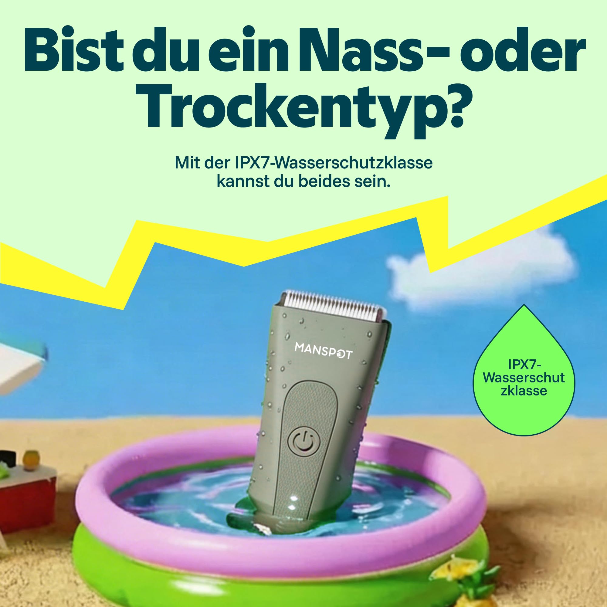 MANSPOT Intimrasierer Mann, Körperhaartrimmer für Herren, Professioneller Body Trimmer Wasserdicht mit 4 Scherkämmen – Für Trimmen von Brust, Beinen, Achseln & Intimbereich – Nass & Trocken