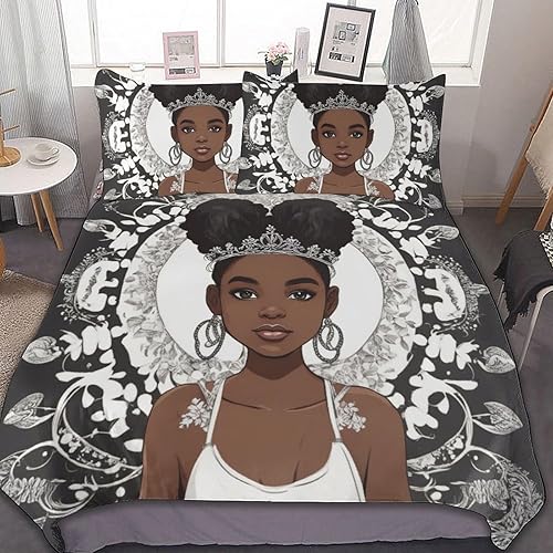 ZGDPBYF Juego de edredón tamaño Queen, juego de colcha abstracta de 3 piezas para niña negra, juego de ropa de cama Queen mujer afroamericana, 1