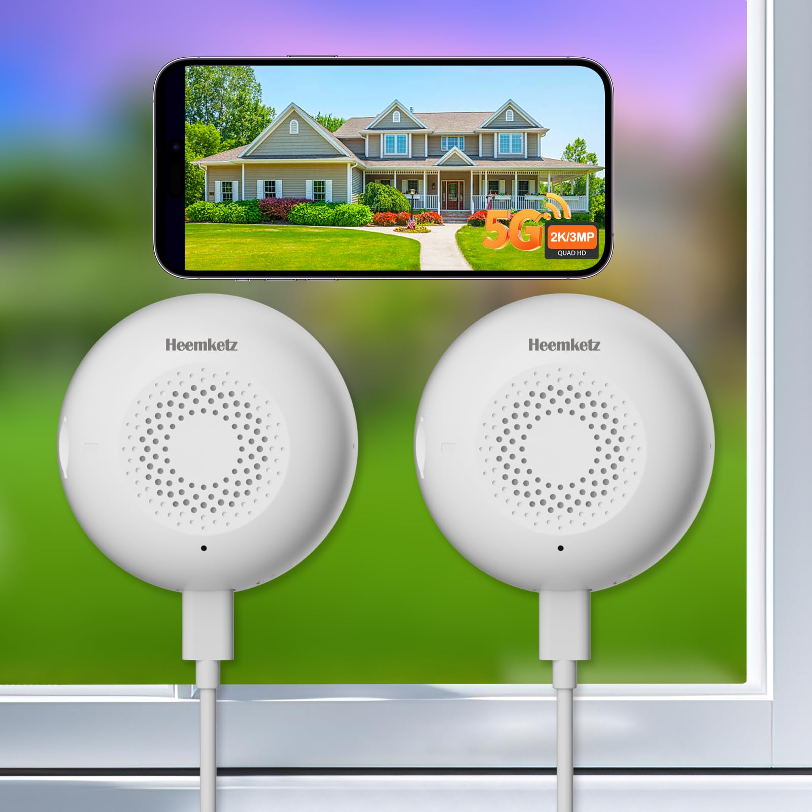 3MP 2K Window Security Camera for Home, AI Human Detection, Real-Time Alerts, Smart AI Color Night Vision, 2-Way Audio, 2.4/5GHz WiFi, Alexa Compatible, Indoor/Outdoor Monitoring, 2 Pack 2P/W White