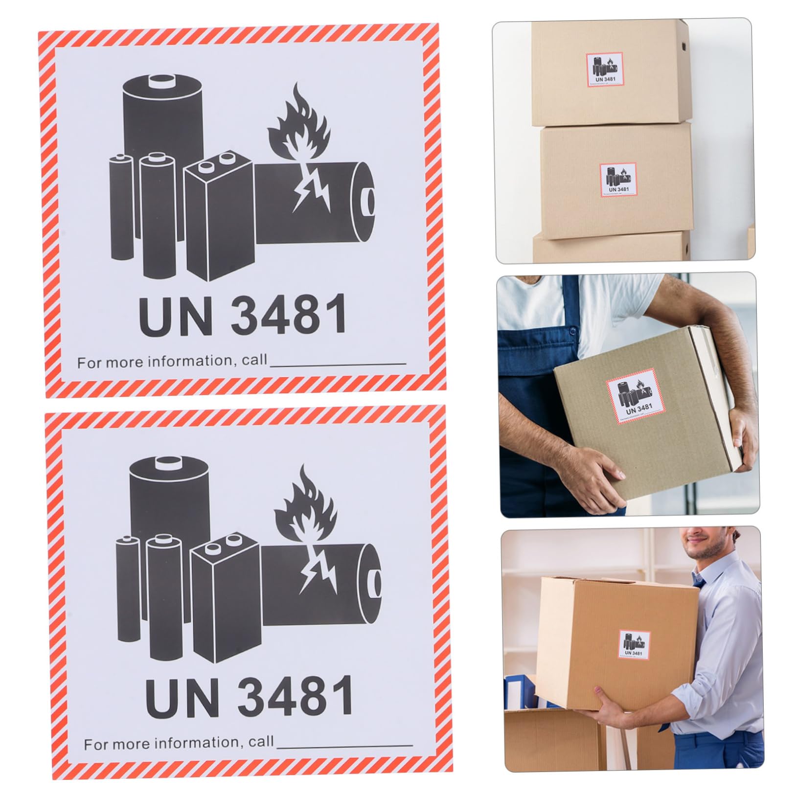 OUNONA 100 Sheets Battery Warning Labels Lithium Battery Shipping Caution Stickers Un3481