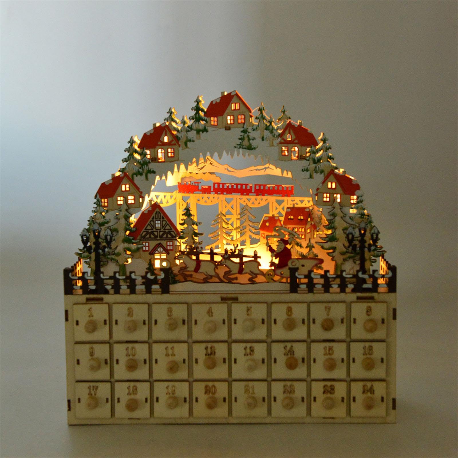 Weihnachts Adventskalender mit 24 Schubladen, Beleuchtete Weihnachtstischdekoration
