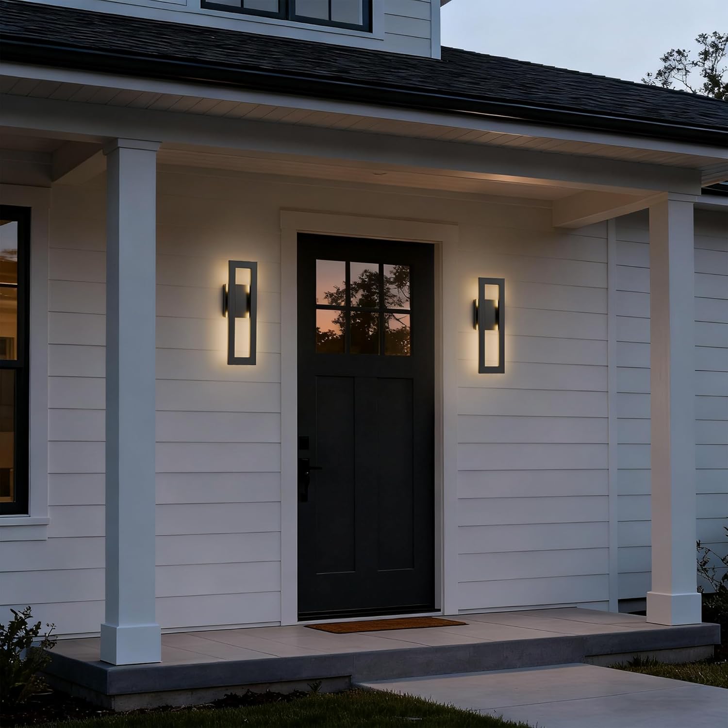 14.4 Inch Modern LED Outdoor Wall Lights 2 Pack 3000K, Waterproof Matte Black Linear Exterior Lighting Fixtures, Rectangle Wall Sconce Outside Lights for House Garage Porch Patio Yard